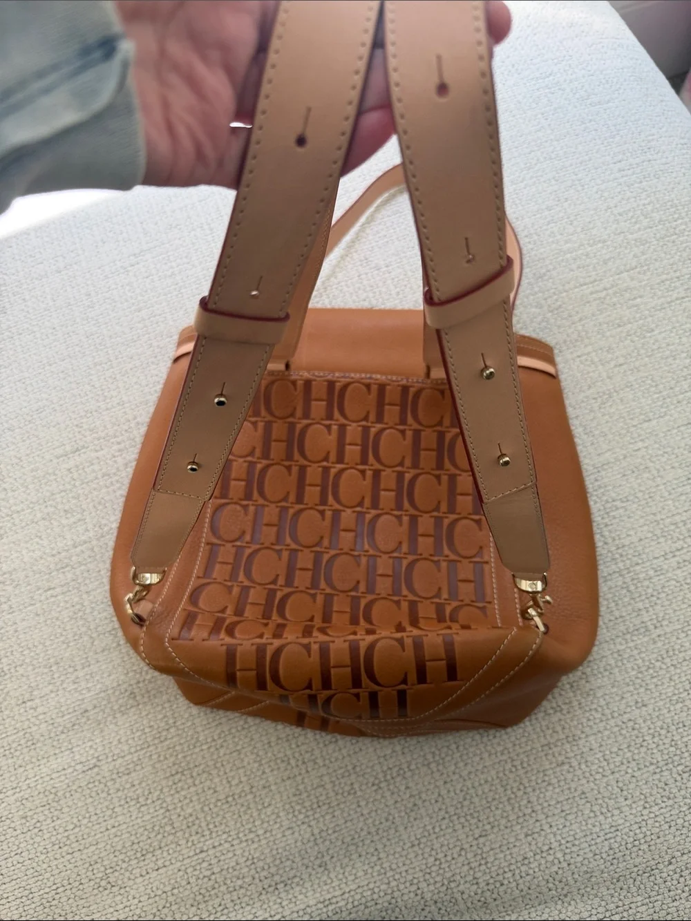 Carolina Herrera Tan Leather Logo-Embossed Backpack